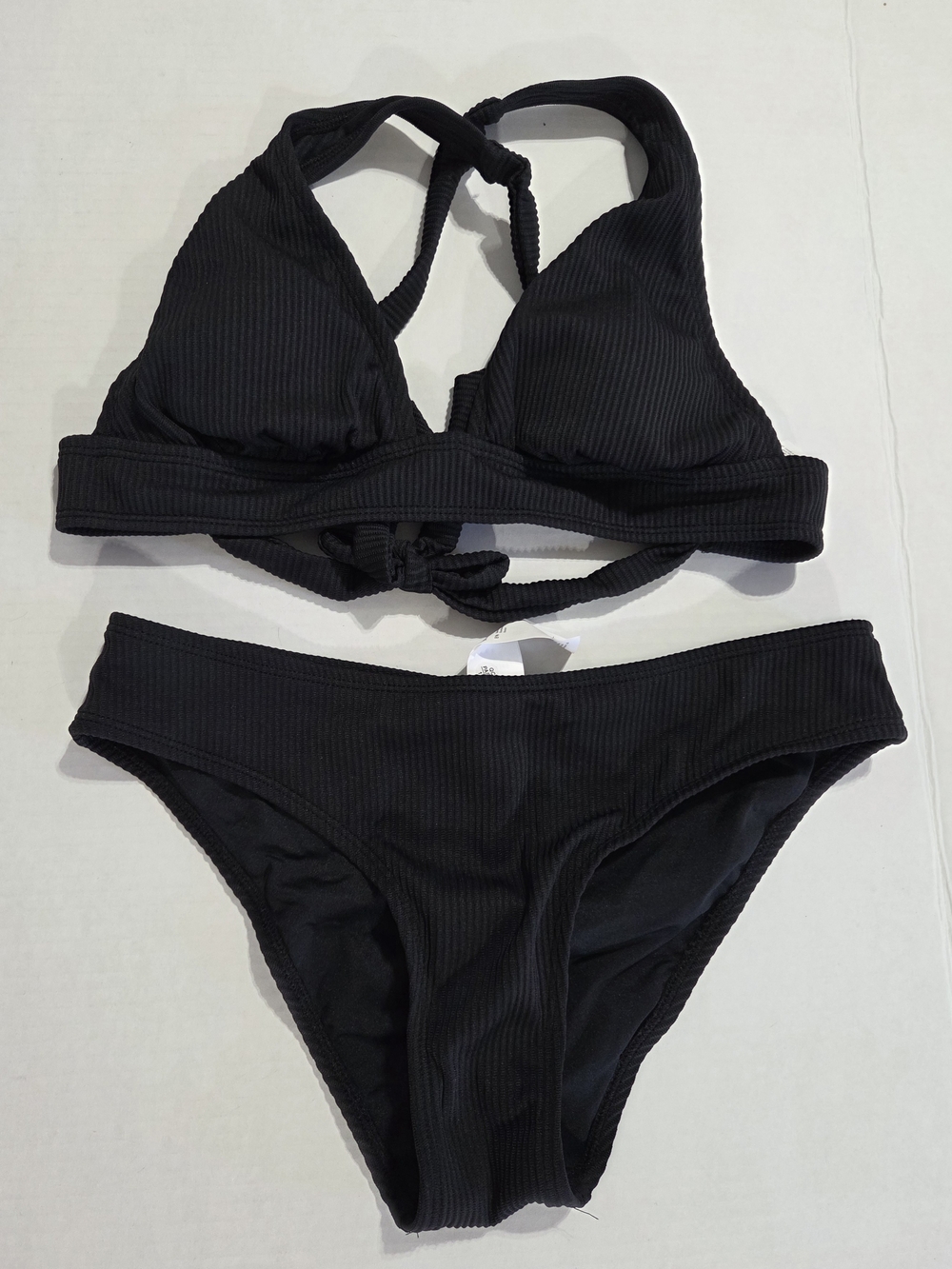Cupshe Women’s Black Ribbed Bikini Set - Classic Two-Piece Swimwear